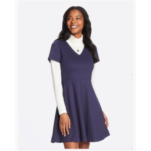 Draper James Navy Blue Ponte V-neck Love Circle Dress Size L - Picture 1 of 8